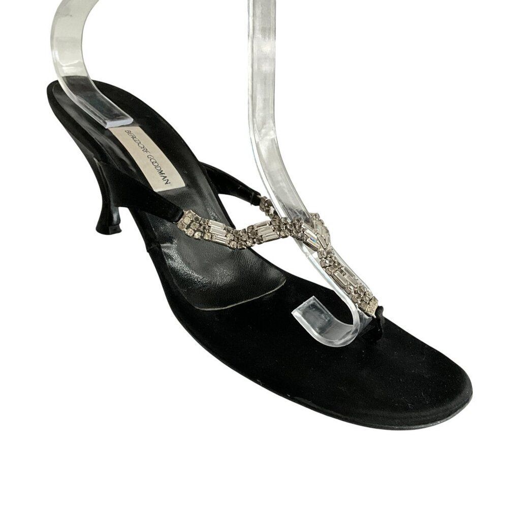 Bergdorf Goodman Kitten Heel Thong Embellished Sandals Black 40 FLAWED